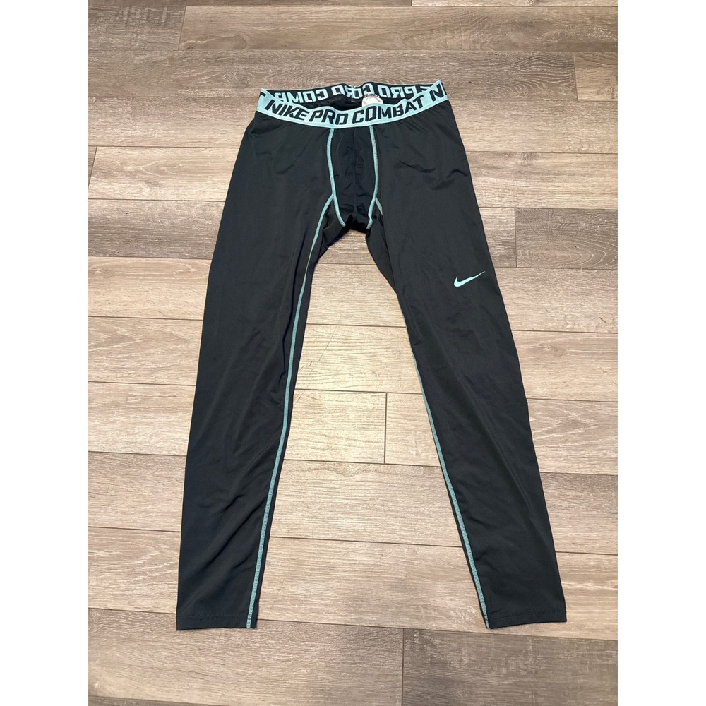 Nike Pro Combat Compression Tights Mens XXL Black‎ Teal Dri-FIT Leggings Pants
